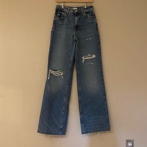 Size 6 Zara Ripped Wide Leg Blue Jeans